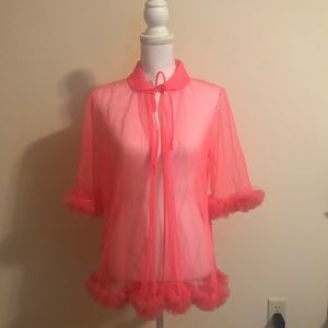 Vintage Ruffled Bubblegum Pink Shortie Peignoir